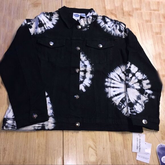 DG2 by Diane Gilman Women's Black/White Tie-Dye Denim Jean Jacket w/Snaps Size M - Picture 1 of 7